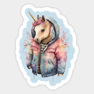 Unicorn watercolor wearing jacket Sticker